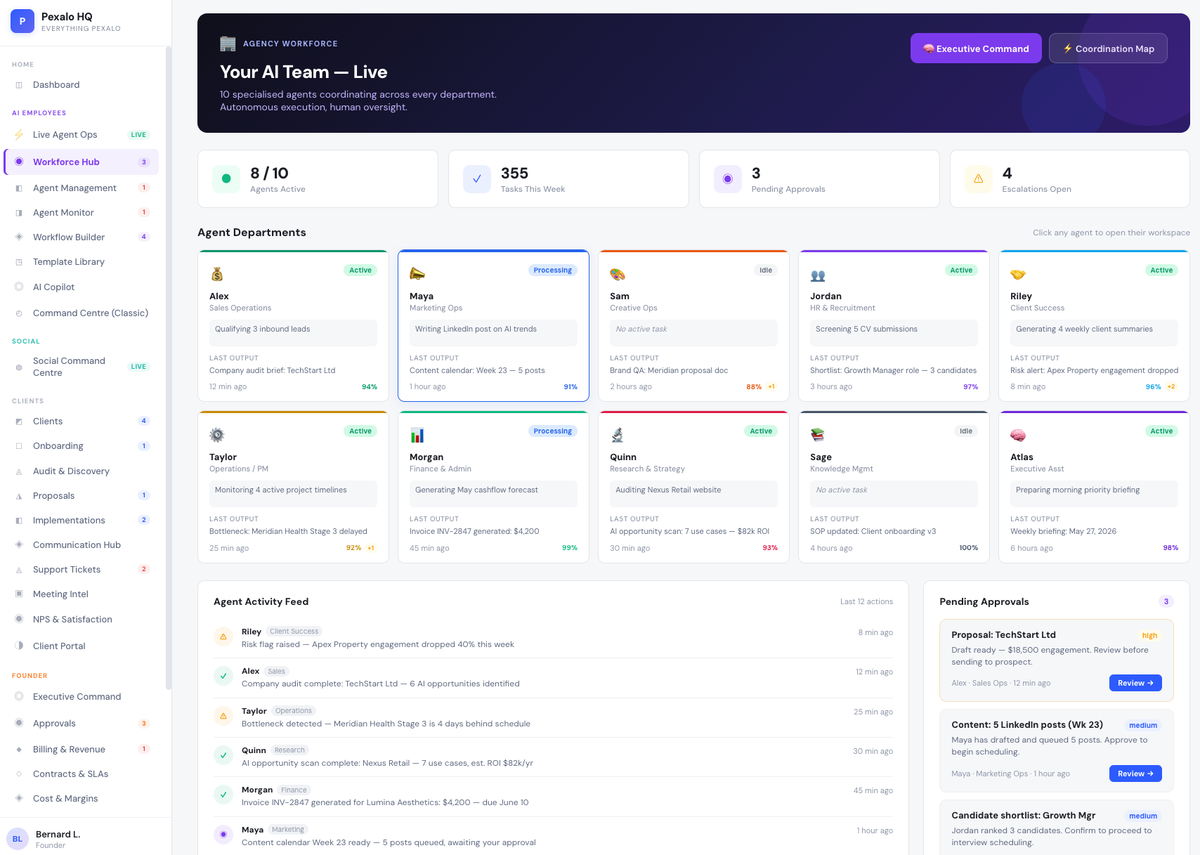 The Pexalo platform dashboard